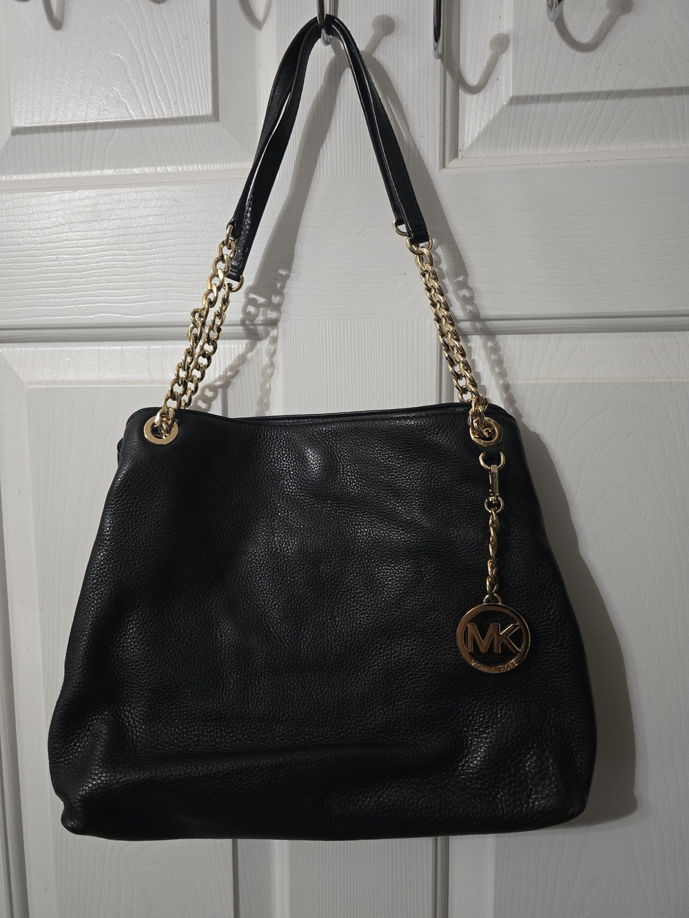 Michael Kors Black Pebbled Leather Shoulder Bag with Gold Hardware